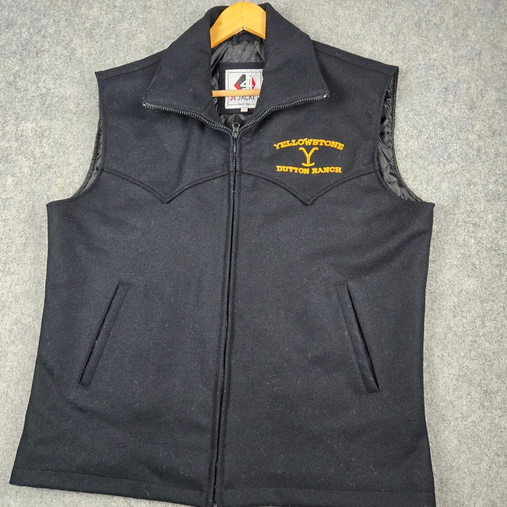 J4 Jacket Yellowstone Dutton Ranch Vest Mens Large Black Wool Western Zip